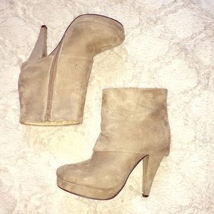 Tan Fold-over faux suede booties